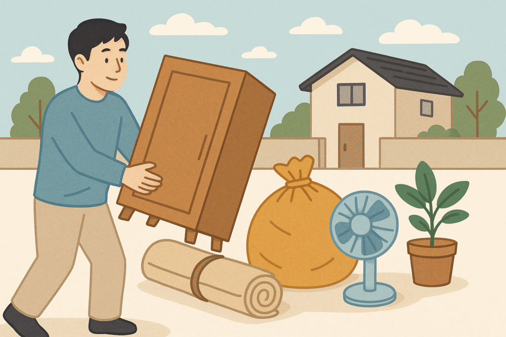 引っ越し当日に荷物を運ぶ男性のイラスト